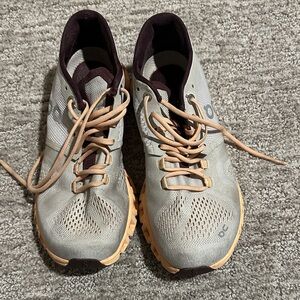 On Running Athletic Shoes in Gray and Tan